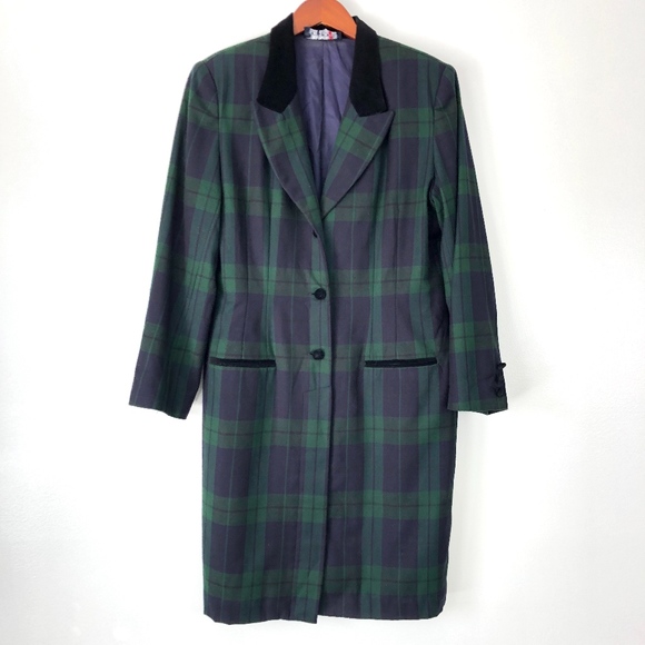 Vintage Dresses & Skirts - Vintage JG Hook | Plaid Blazer Dress Velvet Collar